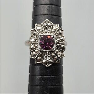 Vintage Avon Ring Royal Radiance Marcasite Purple Rhinestone Silver